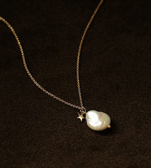Real Natural Pearl & Star Pendant Gold Necklace - Image 4