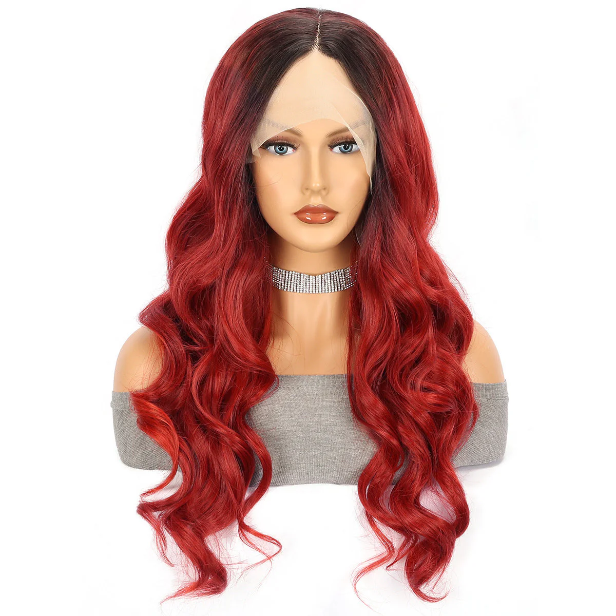 Red Large Wave Long Curly Hair Chemical Fiber Head Cover - Image 4