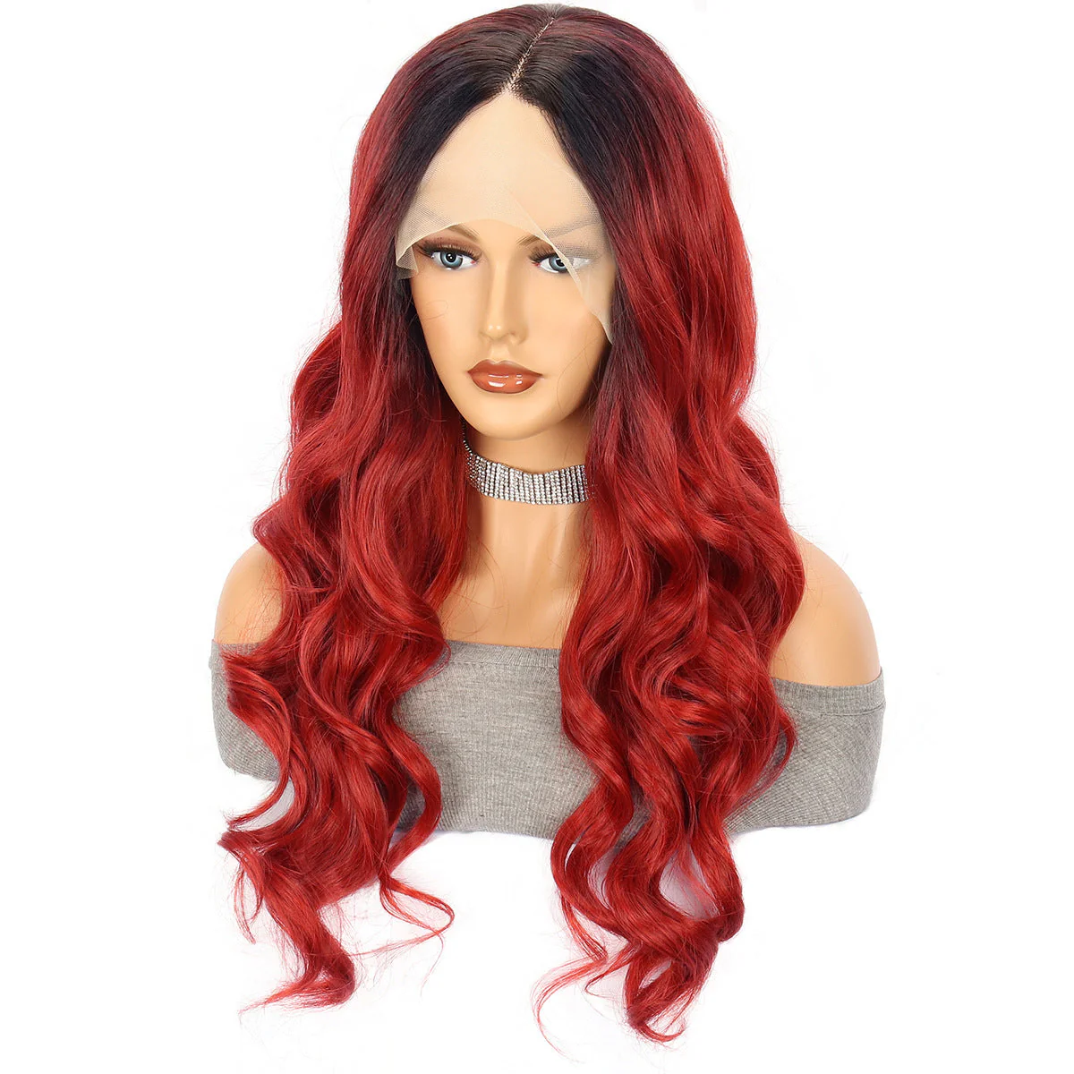 Red Large Wave Long Curly Hair Chemical Fiber Head Cover - Image 5