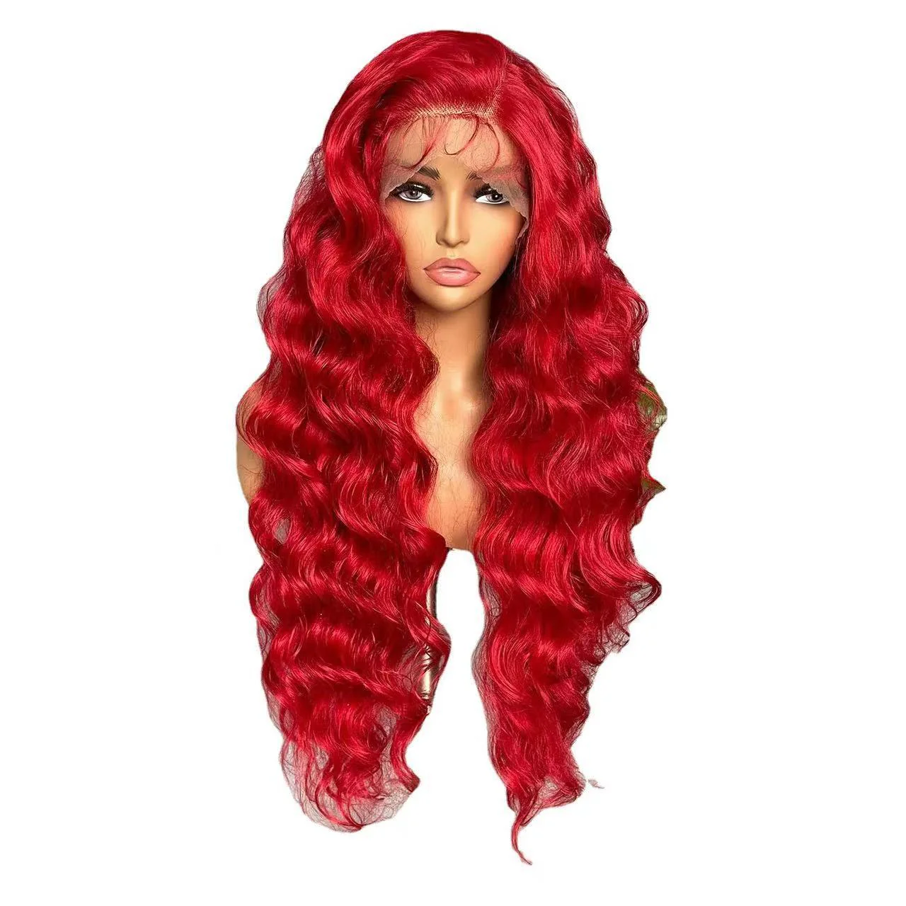 Red Long Curly Hair Big Wave Fluffy Lace Hair Cover - Image 10