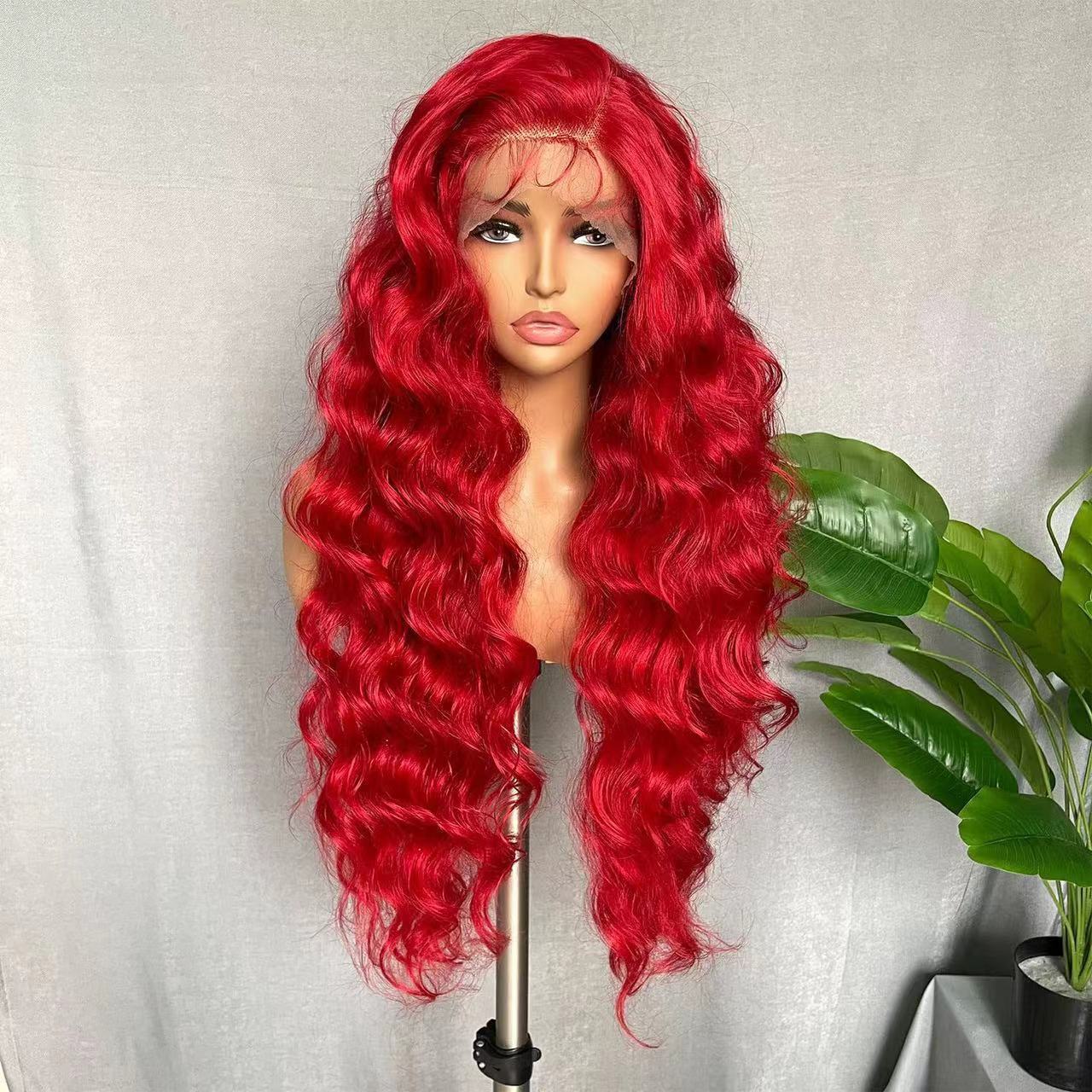 Red Long Curly Hair Big Wave Fluffy Lace Hair Cover - Image 6