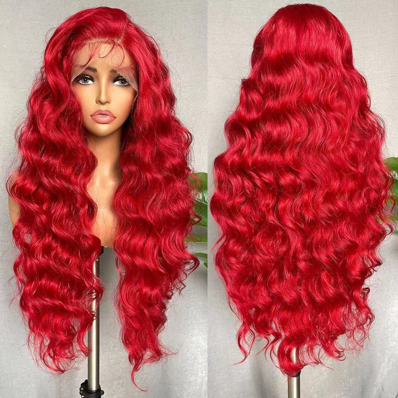Red Long Curly Hair Big Wave Fluffy Lace Hair Cover - Image 7