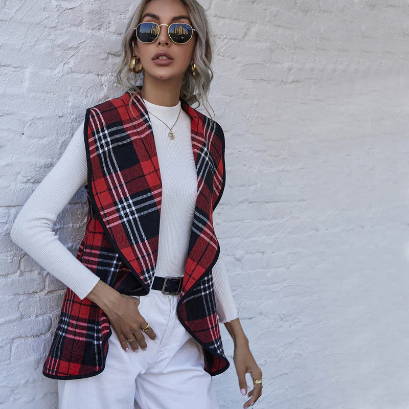 Red Plaid Soft Vest - Image 3