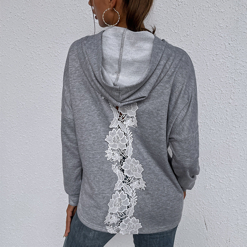 Relaxed Back Lace Crochet Hoodie - Image 5