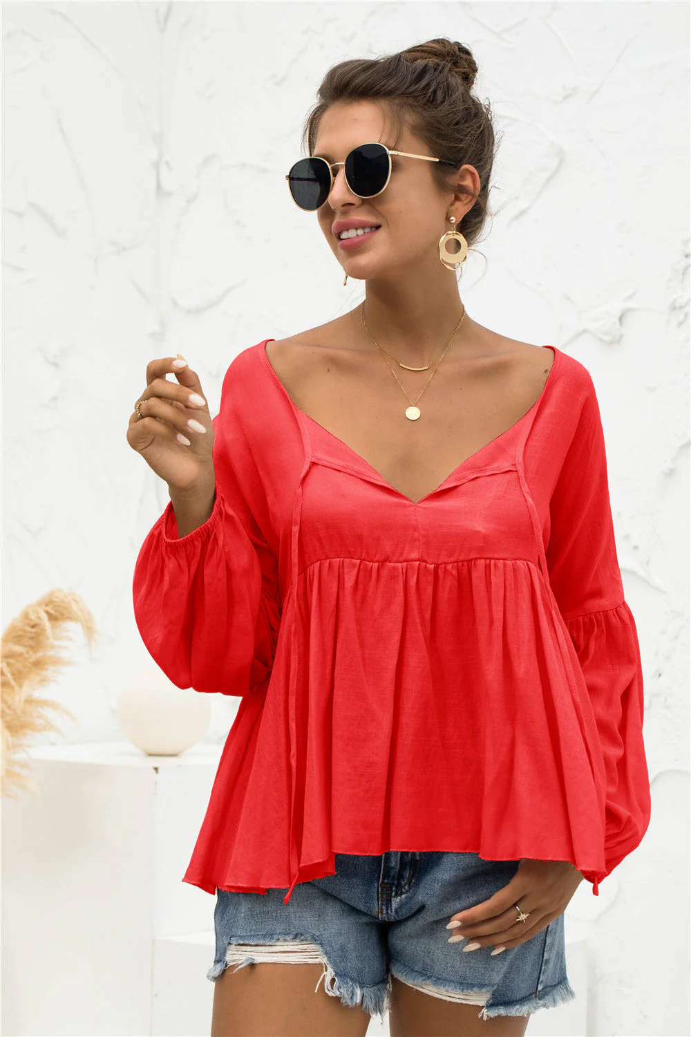Relaxed Light Gathered Blouse - Image 29