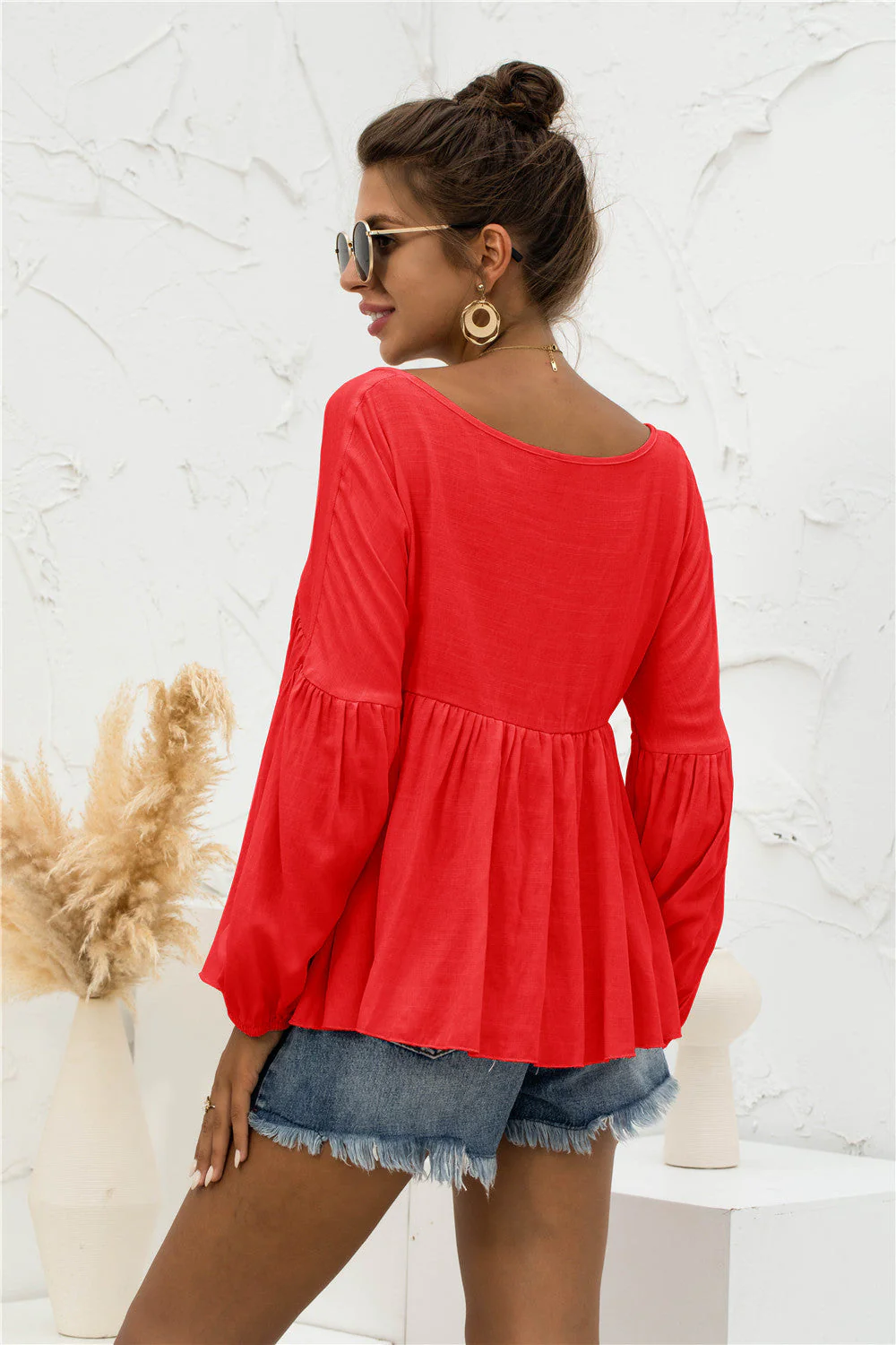 Relaxed Light Gathered Blouse - Image 32
