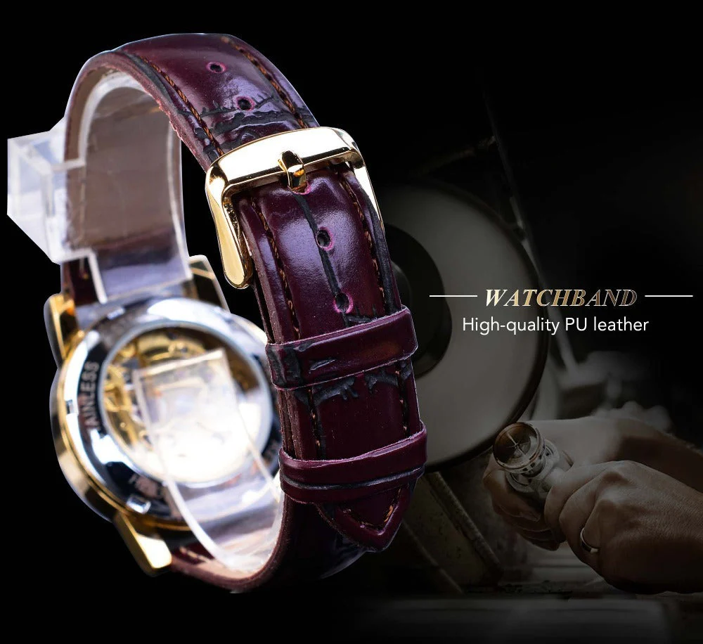 Retro Diamond Studded Hollow Automatic Mechanical Watch - Image 10