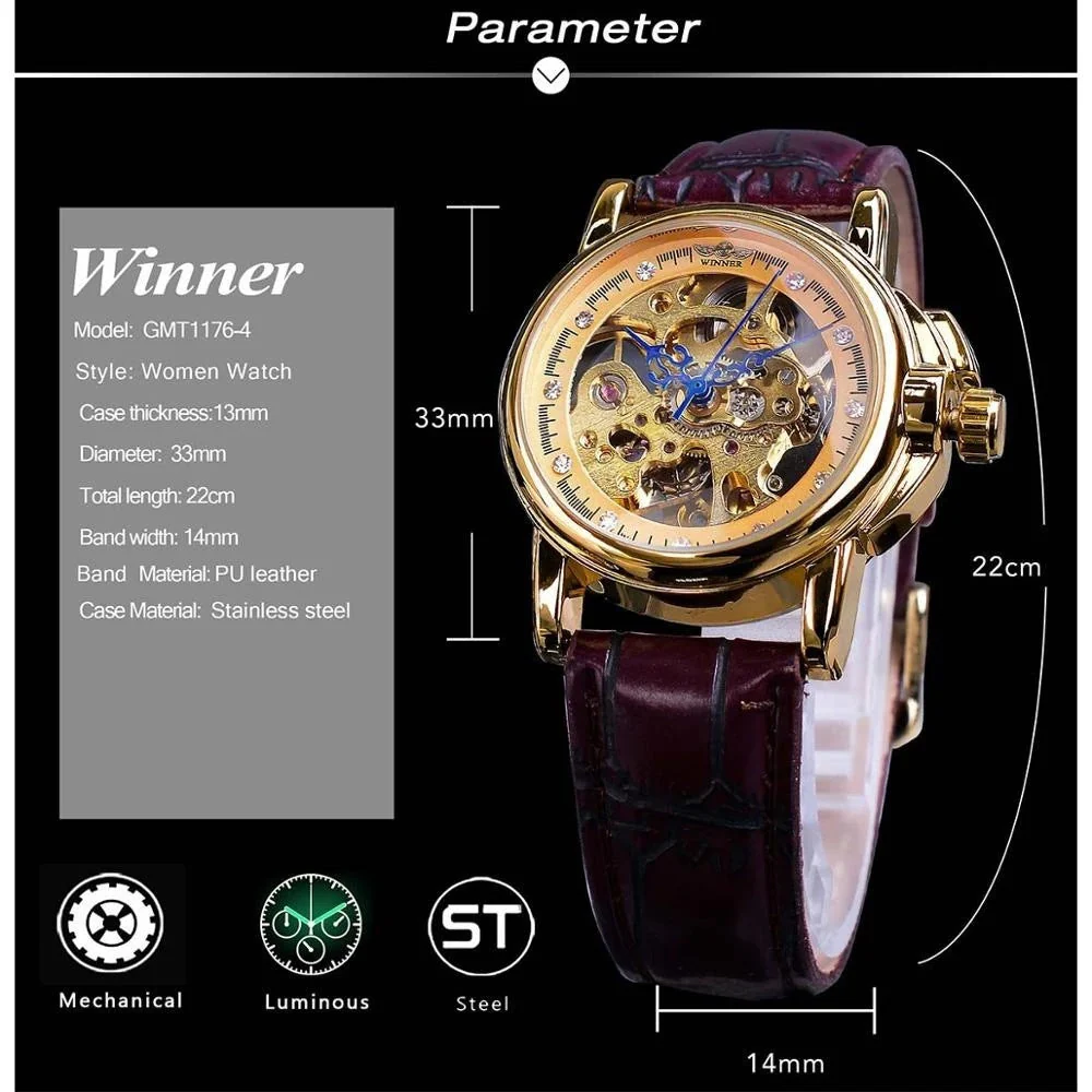 Retro Diamond Studded Hollow Automatic Mechanical Watch - Image 6