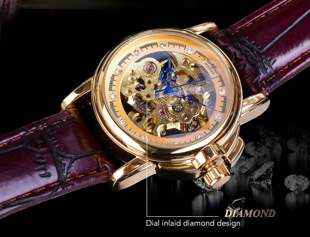 Retro Diamond Studded Hollow Automatic Mechanical Watch - Image 8