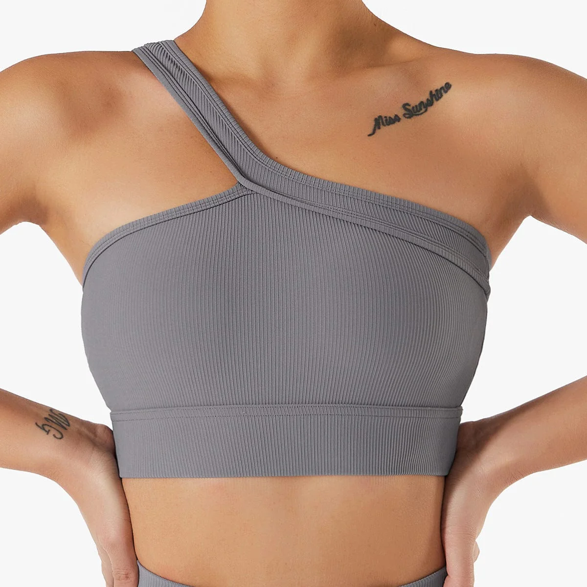 Ribbed Asymmetrical One Shoulder Sports Bra - Image 10