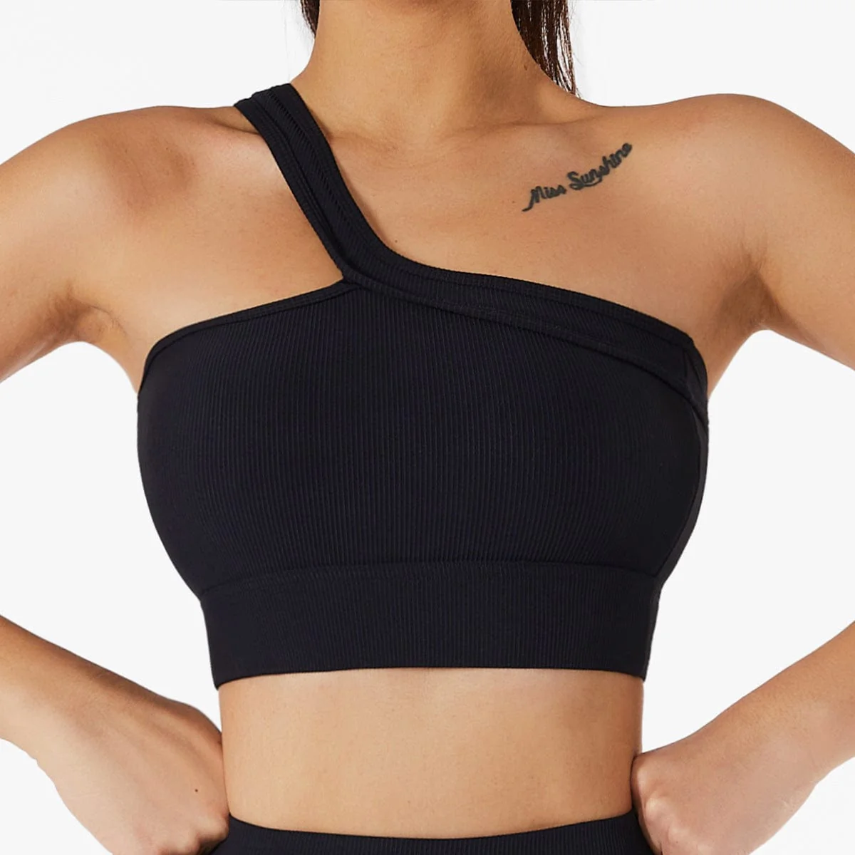 Ribbed Asymmetrical One Shoulder Sports Bra - Image 3