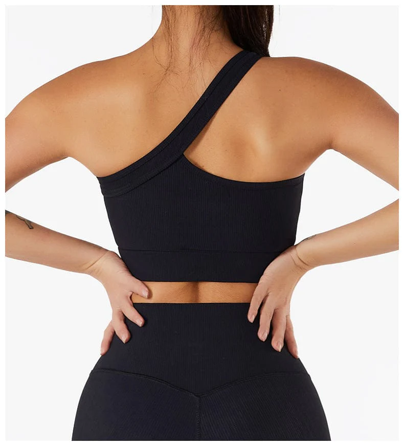 Ribbed Asymmetrical One Shoulder Sports Bra - Image 4