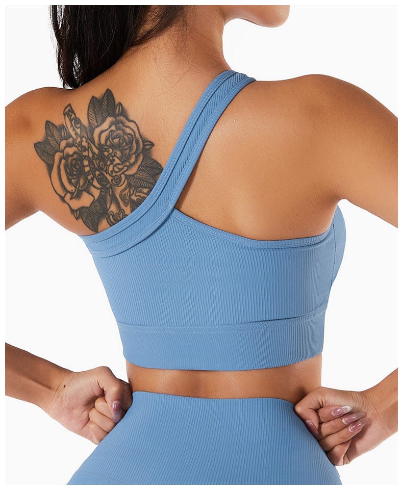 Ribbed Asymmetrical One Shoulder Sports Bra - Image 6