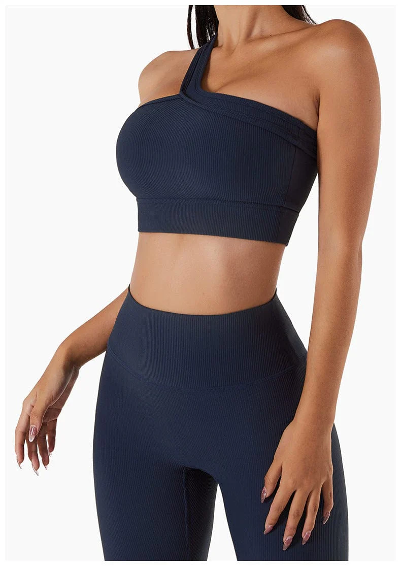 Ribbed Asymmetrical One Shoulder Sports Bra - Image 7