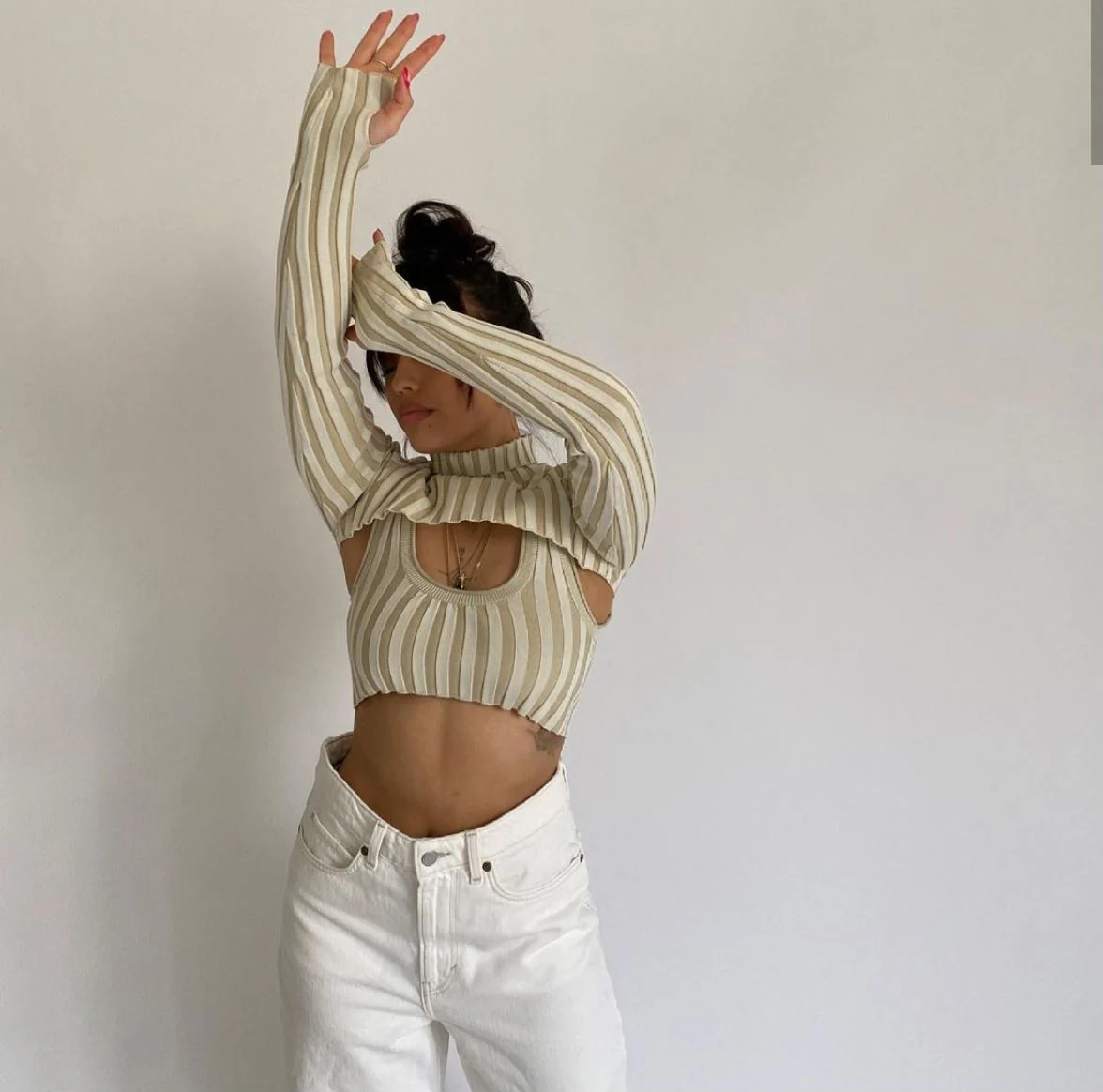 Ribbed Cropped Scoop Bra Tank & Mock Neck Bolero Set - Image 5