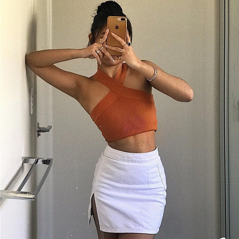 Ribbed Halter Racerback Crop Tank - Image 12