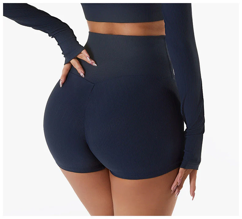 Ribbed High Rise Contouring Lifting Fitness Shorts - Image 11