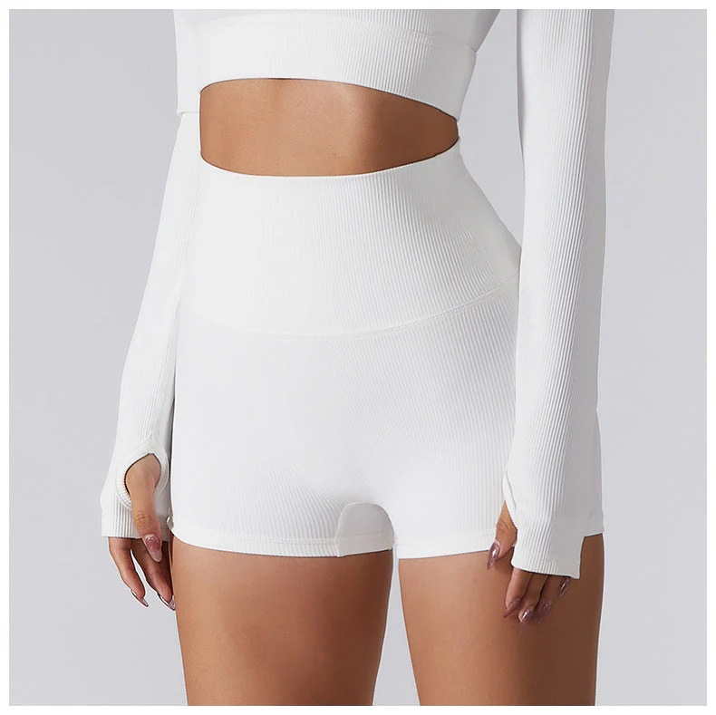 Ribbed High Rise Contouring Lifting Fitness Shorts - Image 13