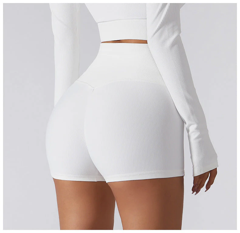 Ribbed High Rise Contouring Lifting Fitness Shorts - Image 14