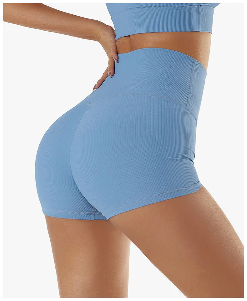 Ribbed High Rise Contouring Lifting Fitness Shorts - Image 4