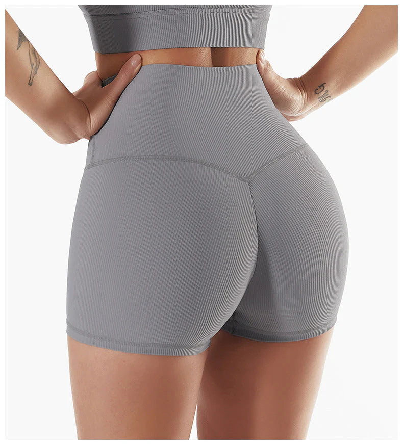 Ribbed High Rise Contouring Lifting Fitness Shorts - Image 7