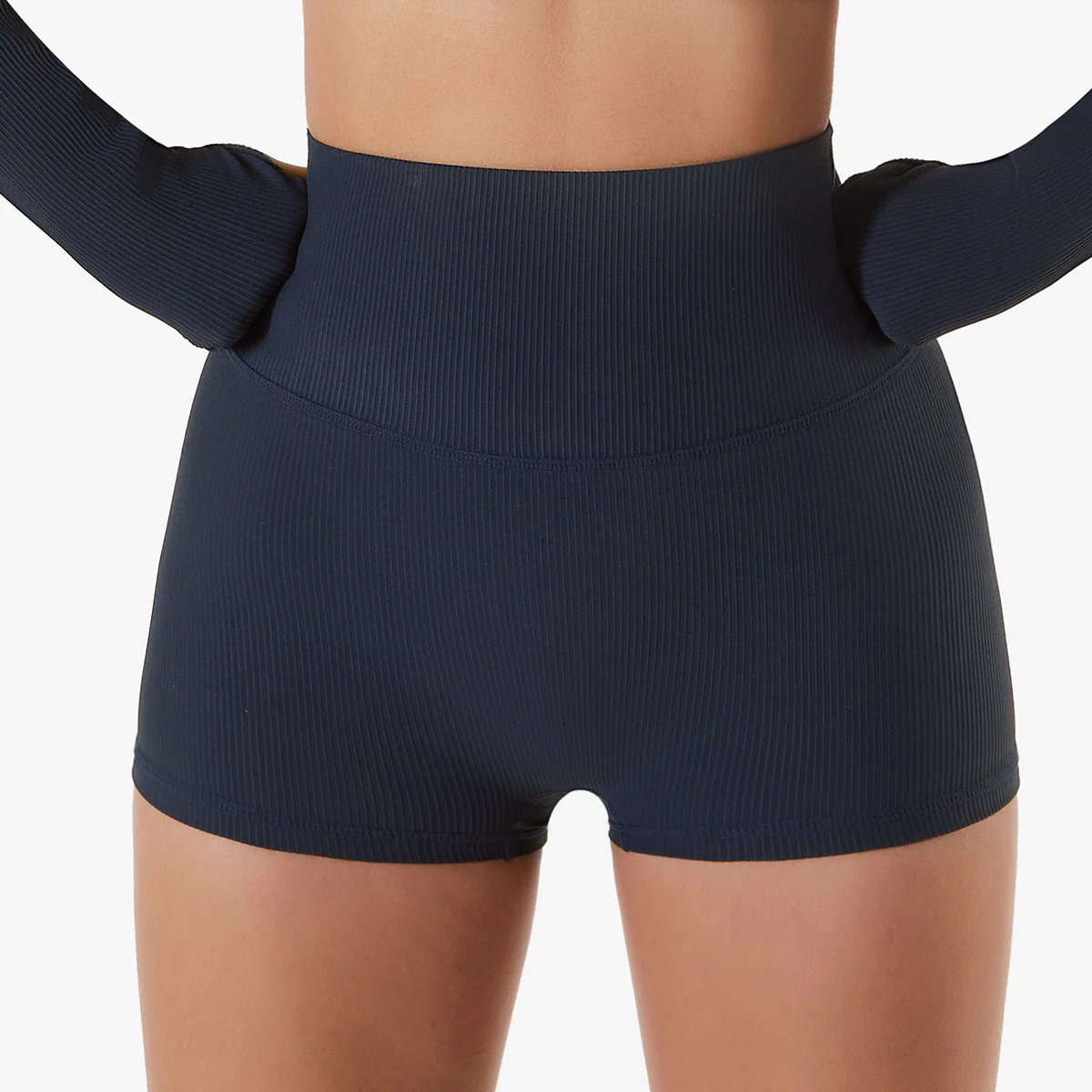 Ribbed High Rise Contouring Lifting Fitness Shorts - Image 9