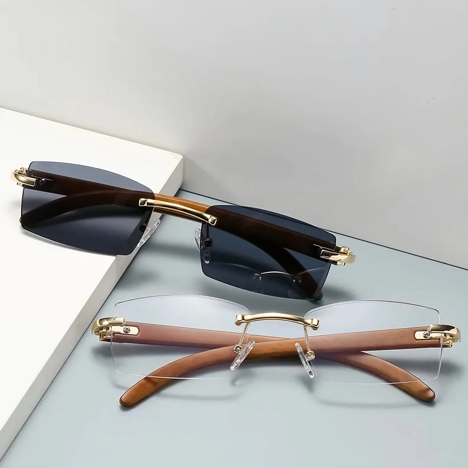 Rimless Wooden Sunglasses - Image 11