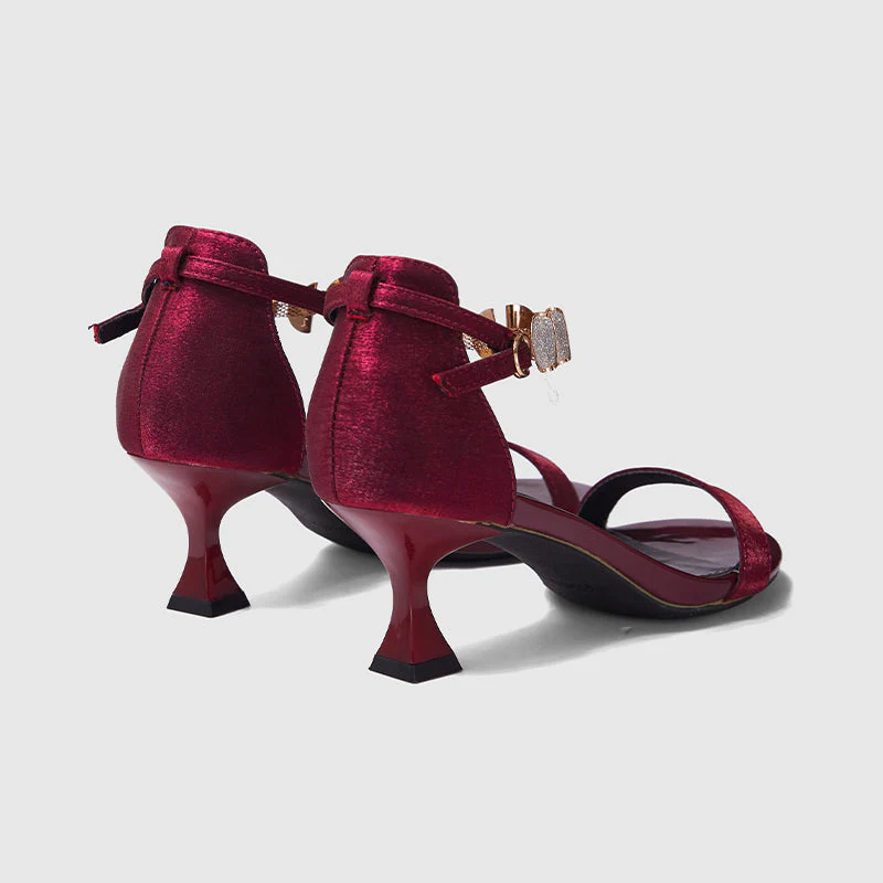 Evening Ankle Strap Heeled Sandals Wine Red - Image 3