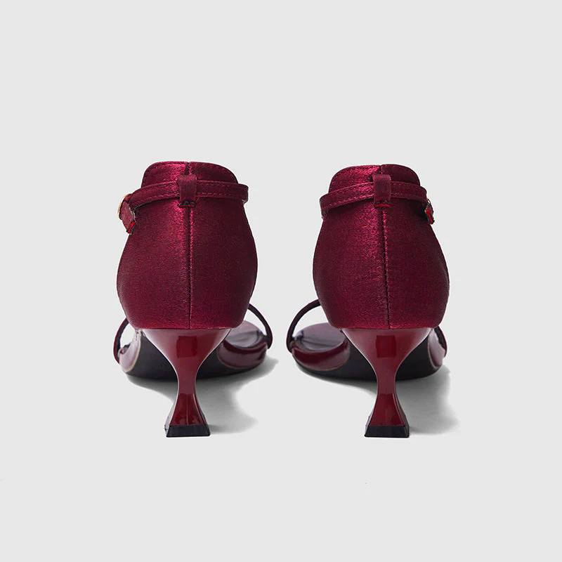 Evening Ankle Strap Heeled Sandals Wine Red - Image 4