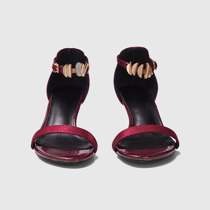 Evening Ankle Strap Heeled Sandals Wine Red - Image 5