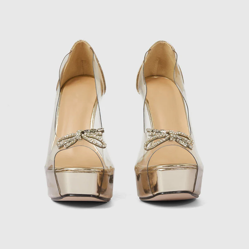 Fish Mouth Heeled Sandals Gold - Image 3