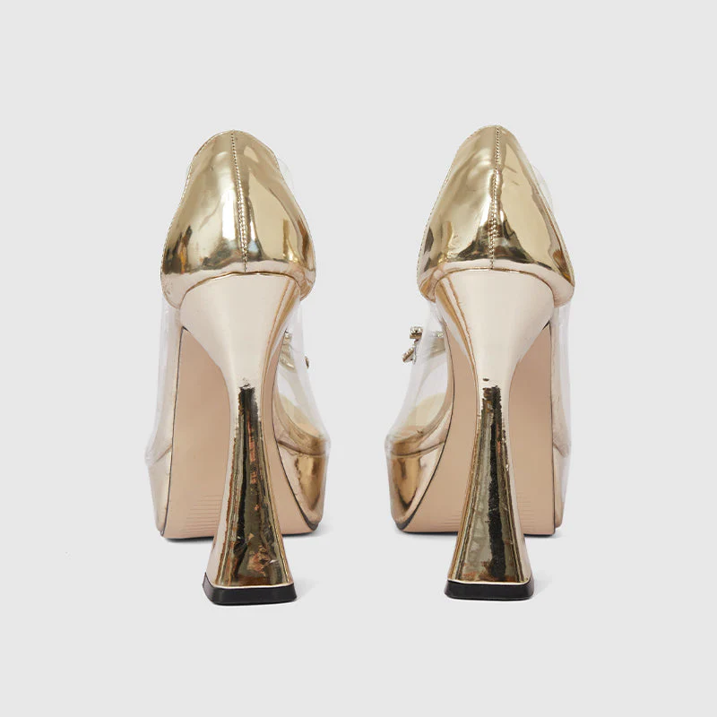 Fish Mouth Heeled Sandals Gold - Image 4