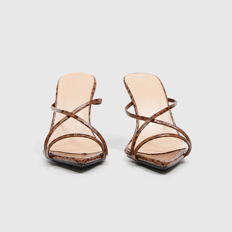 Pointy-toe Silm Kitten Heels Sandals Brown - Image 3