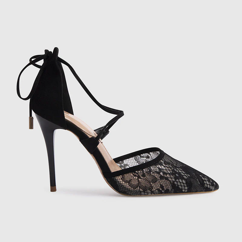 Pointed Head Cross Strap Thin Heeled Pumps - Image 2