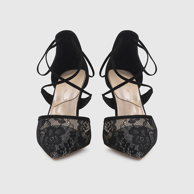 Pointed Head Cross Strap Thin Heeled Pumps - Image 3