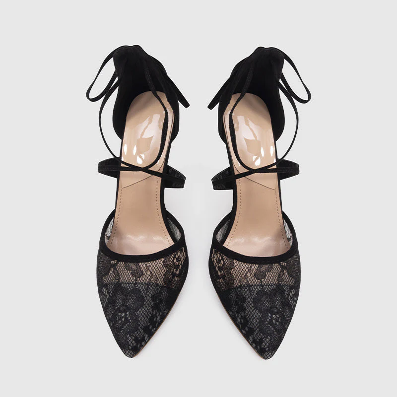 Pointed Head Cross Strap Thin Heeled Pumps - Image 5