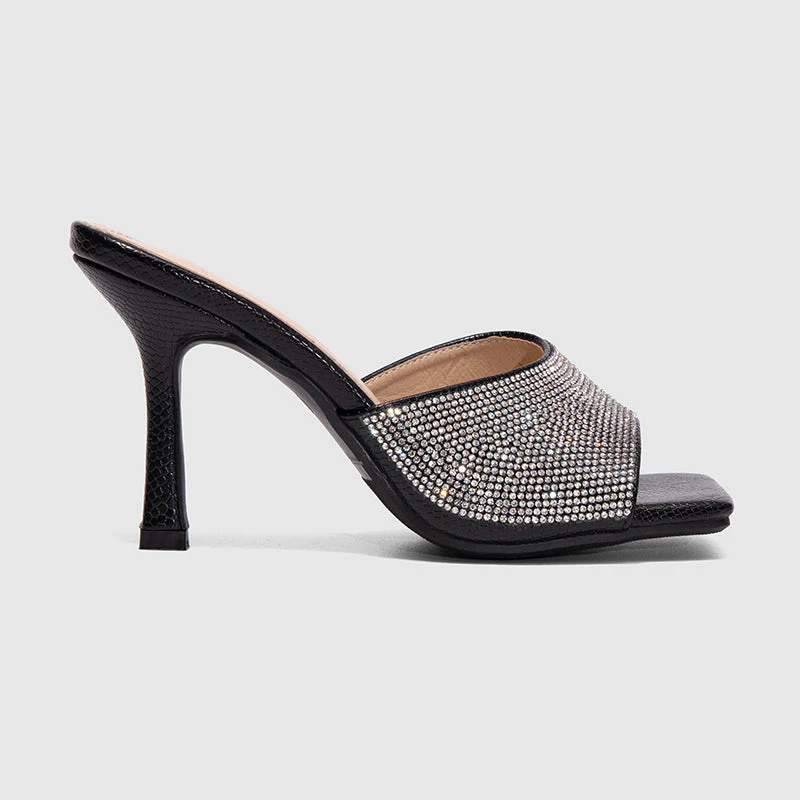 Square Toe High Heels Sandals Black - Image 2