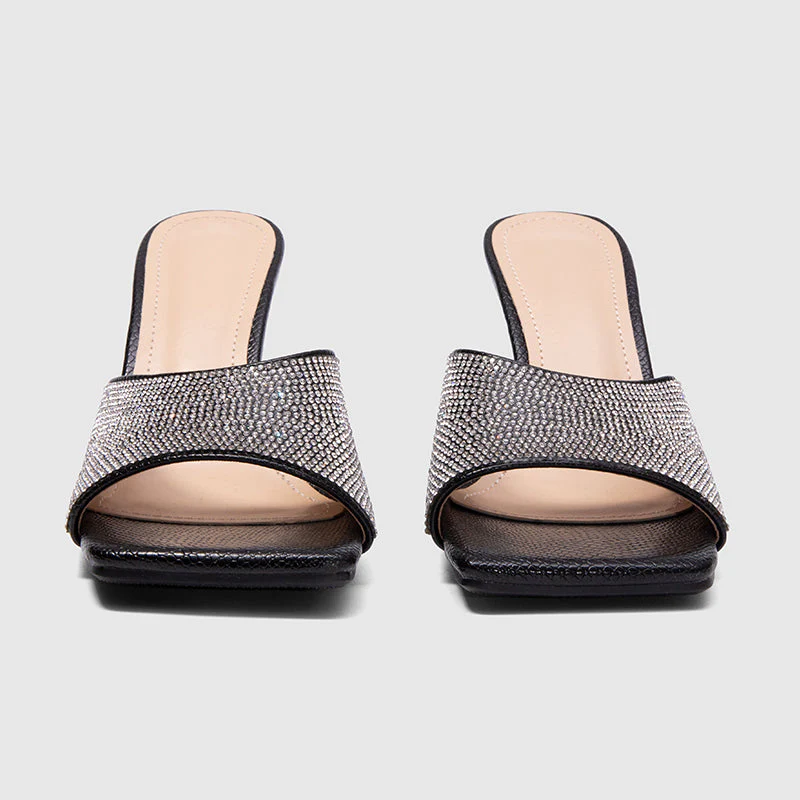 Square Toe High Heels Sandals Black - Image 3