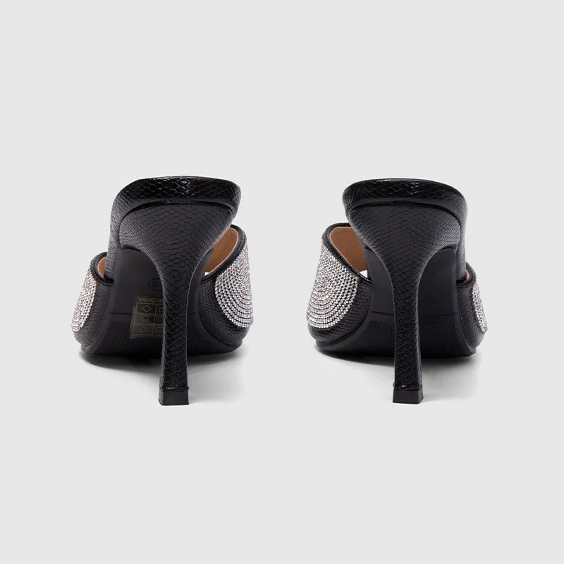 Square Toe High Heels Sandals Black - Image 4