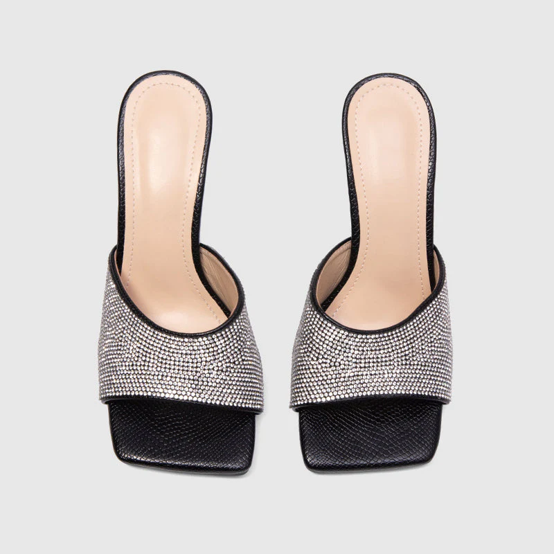 Square Toe High Heels Sandals Black - Image 5