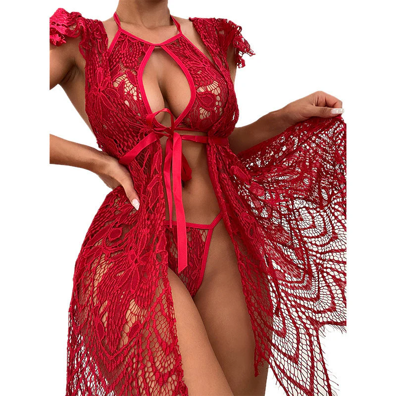 Sexy Lace Lingerie Erotic Female in Red - Image 2
