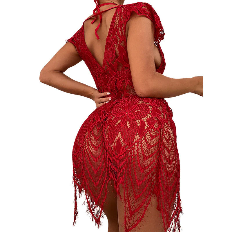 Sexy Lace Lingerie Erotic Female in Red - Image 3