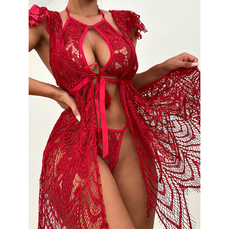 Sexy Lace Lingerie Erotic Female in Red - Image 4
