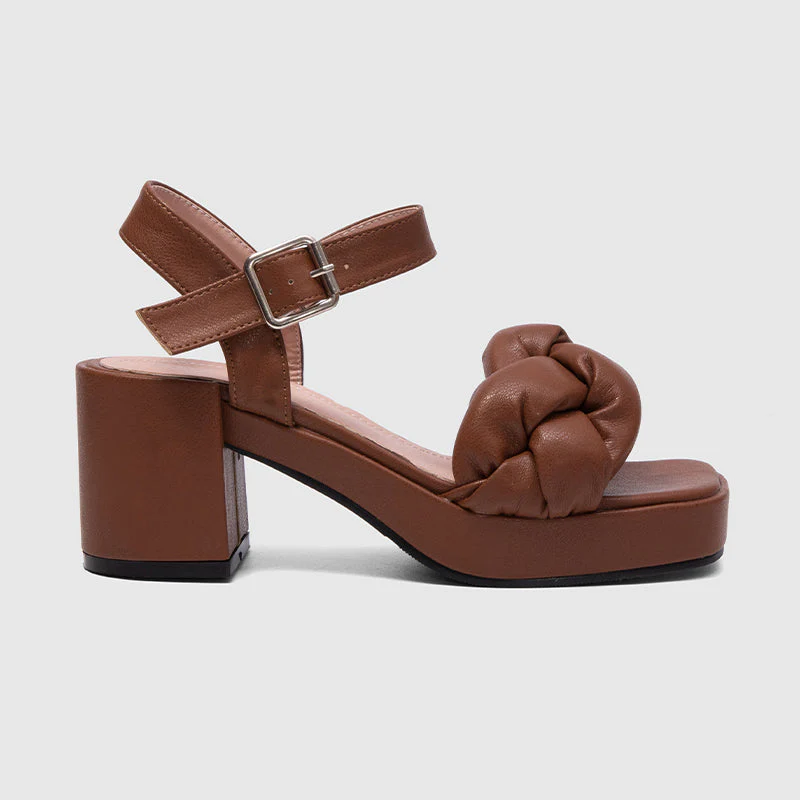Braided Strap Chunky Slide Sandals Brown - Image 2