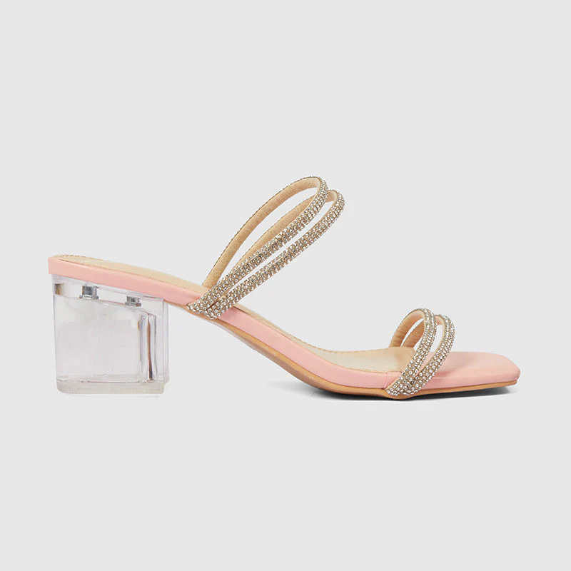One-sidedSquare Heel Sandals Pink - Image 2