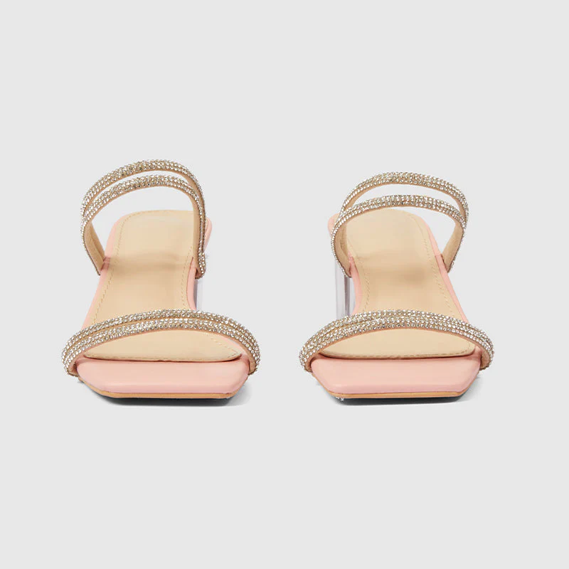 One-sidedSquare Heel Sandals Pink - Image 3