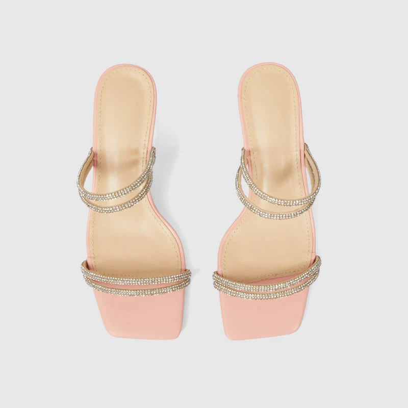 One-sidedSquare Heel Sandals Pink - Image 5