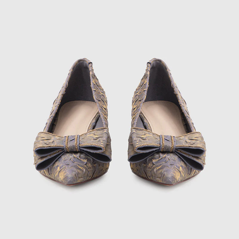 Satin Pointy Toe Chunky Heels Pumps Purple - Image 3