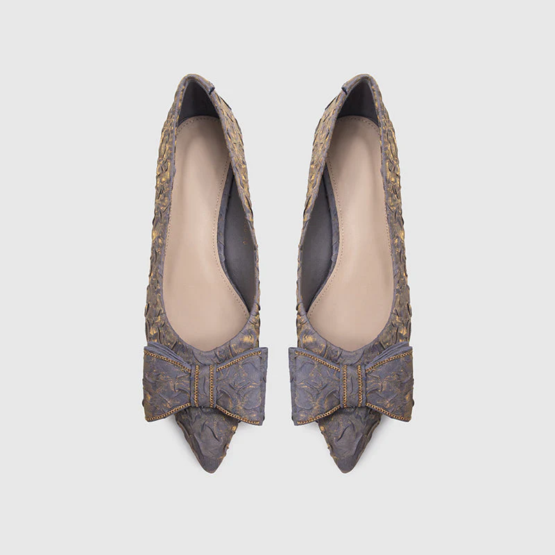 Satin Pointy Toe Chunky Heels Pumps Purple - Image 5
