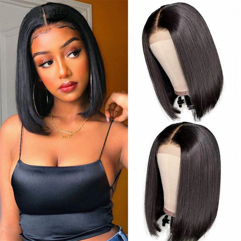 Short Straight Front Lace Wig Chemical Fiber Full-head Wig Natural
